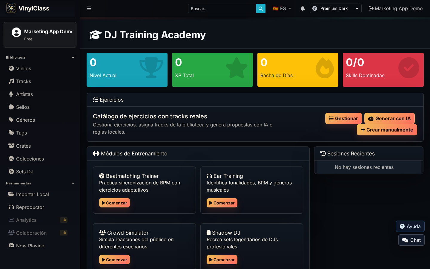 Pantalla de training DJ en VinylClass